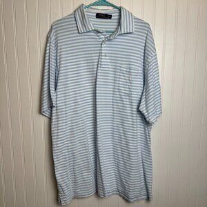 Polo Ralph Lauren blue white stripe mens polo top short sleeve size 2XLT F9